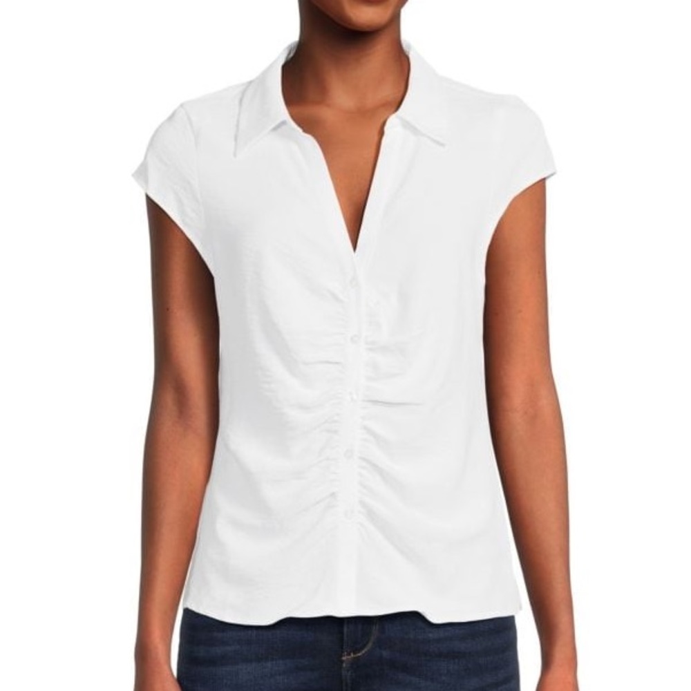 NWT LAUNDRY BY SHELLI SEGAL Ruched Collared Shirt XS